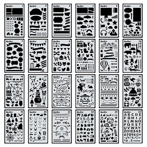 24Pcs/set Bullet Journal Stencil Supplies Plastic Planner Stencils Journal/Notebook/Diary DIY Drawing Template Stencil 4x7 Inch