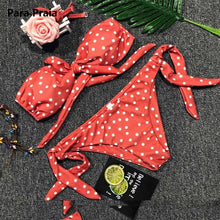 Cute Polka Dot Thong Bikini Sexy Bandeau Brazilian Bikini Set 2018 Bow Swimwear Halter Push Up Swimsuit Beach Bathing Suit May
