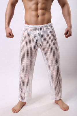 Fashion Brand Men Sexy Fishnet Lounge Pants Sleepwear/Gay  Transparent Long Pajama Bottoms/Sleeping Loungewear
