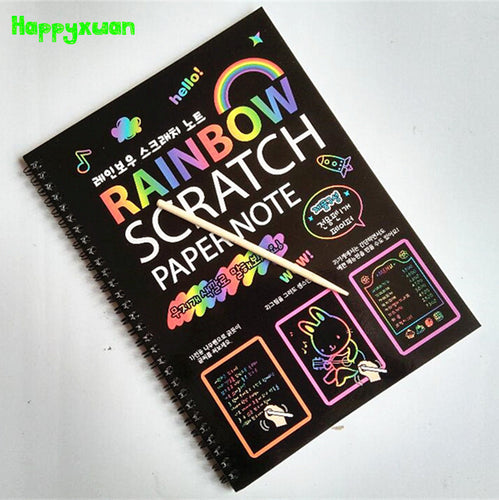 Happyxuan 19*26cm Large Magic Color Scratch Note book Paper Black DIY Drawing Toys Scraping Painting Kid Doodle
