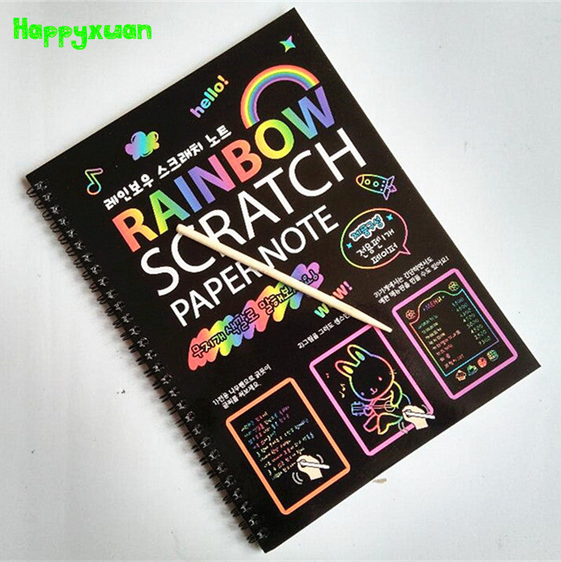 Happyxuan 19*26cm Large Magic Color Scratch Note book Paper Black DIY Drawing Toys Scraping Painting Kid Doodle