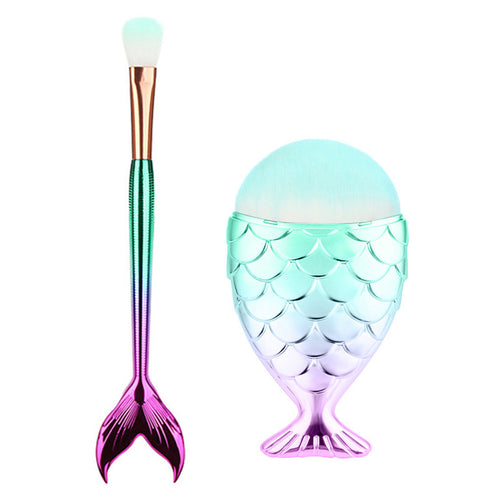 Huamianli 2PCS Make Up Foundation Brushes Mermaid & Little fish Cosmetic Tool Great Gift New fashion design Feb 05 c3