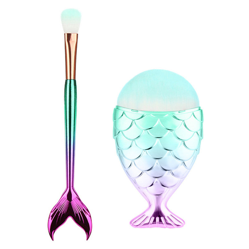 Huamianli 2PCS Make Up Foundation Brushes Mermaid & Little fish Cosmetic Tool Great Gift New fashion design Feb 05 c3