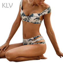 KLV Feather Belt Swimsuits female Push up Sweet Green Feather Belt brazilian bikini set push up Women's May for beach #@%