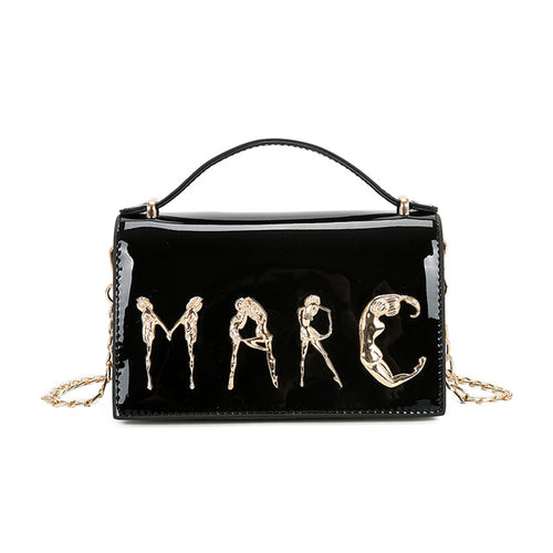 New Patent Leather Chian Bags for Women Small Flaps MARC Letter Shoulder Bags Bright Women Messenger Bags Day Clutches hot a29