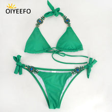Oiyeefo Shiny Sexy Luxury Rhinestone Bikini Beach Bathers Bathing Suits Women May Yellow Swimwear Female Swimsuit Bandage Plavky