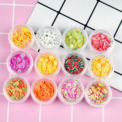 TOFOCO 12 Type/Set DIY Slime Fruit Slices Filler For Nails Art Tips/Balls slijm Fruit For Kids Lizun DIY