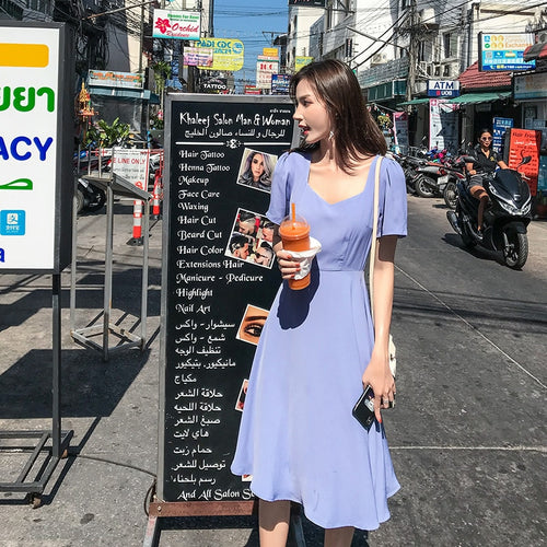 Thời trang Mùa Xuân 2019 Dài Xếp Li ăn mặc Mùa Hè Phụ Nữ Giản Dị Eo Cao Elascity Miễn Phí vận chuyển
