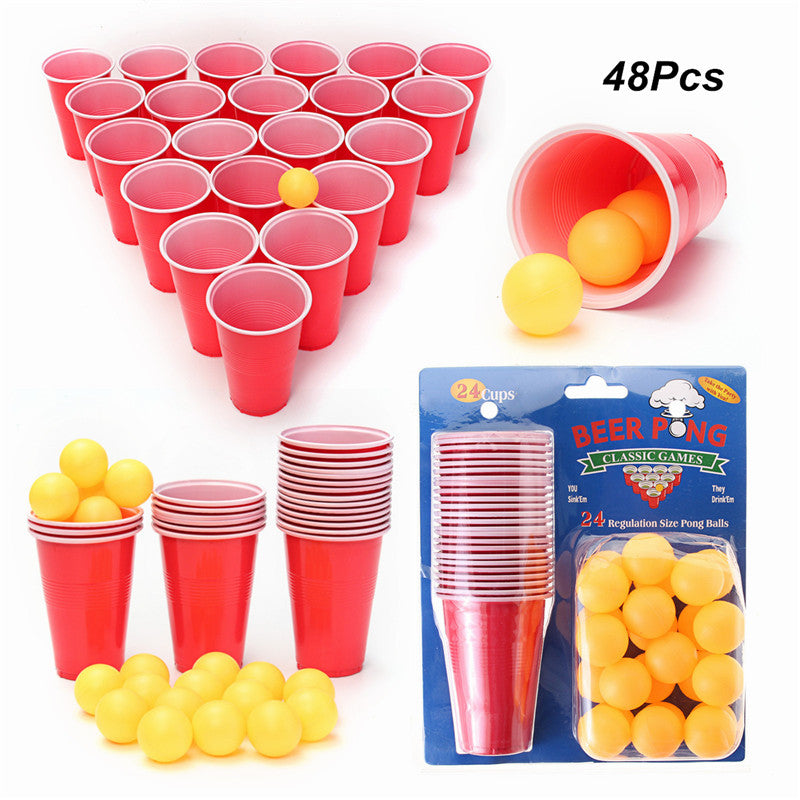 Top 1 Set Entertainment Board Game Beer Pong Kit 24 Pong Balls and 24 Red Cups Fun Party Drinking Game Party Game Drin king Toy
