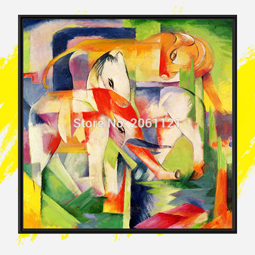 hand painted franz marc famous oil painting copy colorful zoo abstract animal painting bright modern decorations horse elephant