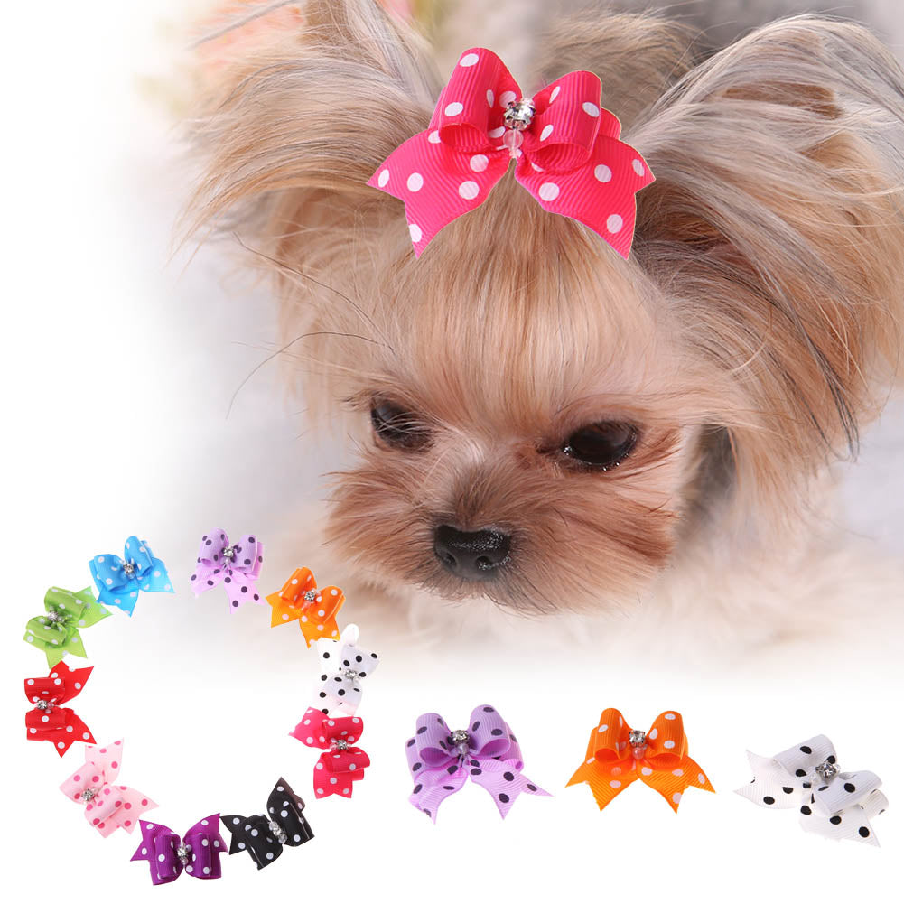 10pcs/Set Pet Cat Dog Small Puppy Pet Dog Rhinestone Hairpin Hair Bow Rubber Bands Grooming for Small dogs & cat puppys 4*4cm